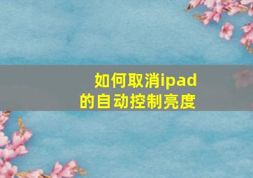 如何取消ipad 的自动控制亮度